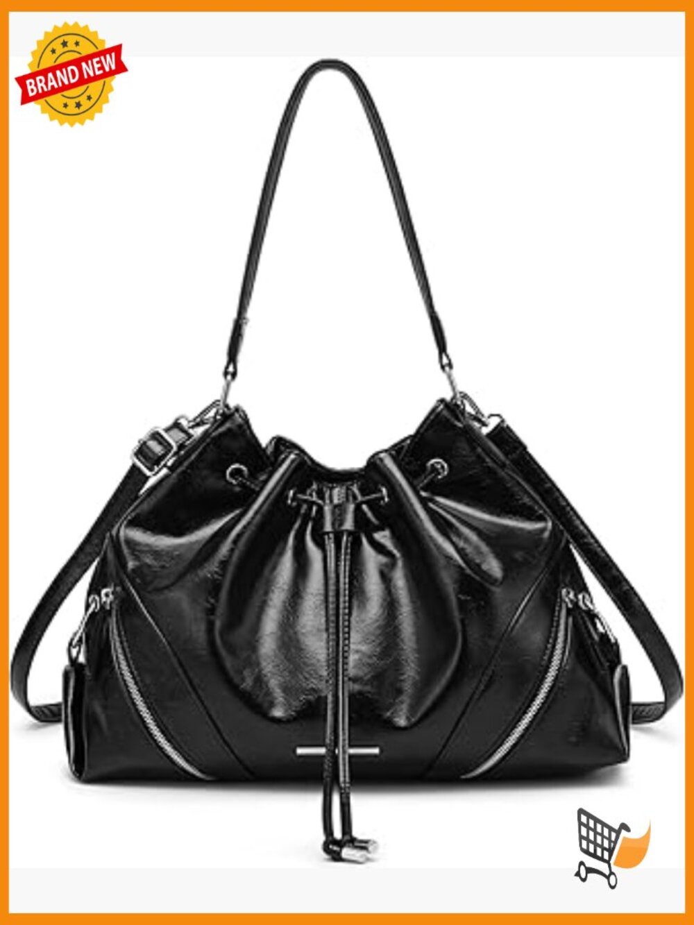 Large Hobo Bag Drawstring Tote Laptop Bucket Bag Work Travel Commute Faux
